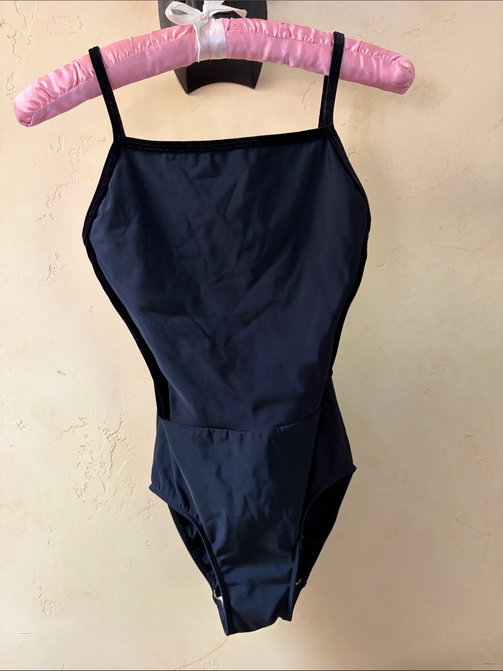 Sz S Eleve Brand Black Leotard with Velvet Trim and Back EUC
